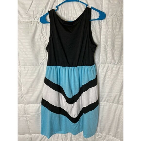 WOMENS TIERED TEAL BLACK  DRESS SLEEVELESS MEDIUM 10/12 M - Picture 2 of 2